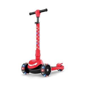 Jetson Scooters - Jupiter Mini 3 Wheel Kick Scooter (Red) - Collapsible Portable Kids Three Wheel Push Scooter - Lightweight Folding Design With High Visibility Rgb Light Up Leds On Stem And Wheels