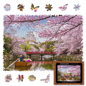 Unidragon Original Wooden Jigsaw Puzzles - Nature Sakura, 500 Pcs, King Size 16.9"X11.8", Beautiful Gift Package, Unique Shape Best Gift For Adults And Kids