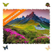 UNIDRAgON - Wooden Jigsaw Puzzles - Medium - 122 x 9 - 31 x 23 cm - 250 pcs - in a Beautiful gift Package - Unique Shape Jigsaw Pieces - Best gift for Adults and Kids - Nature Mountain
