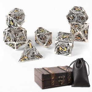 Ancientdeer 7Pcs Metal Dice Set D&D, Unique New Dragon Pattern Dnd Metal Dice Set, Used For Dungeons And Dragons Role Playing Game(Rpg),Mtg,Pathfinder,Table Game,Board Games