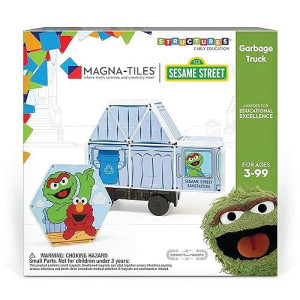 Createon Magna-Tiles Garbage Truck Toy Magnetic Kids� Building Tiles, Oscar The Grouch And Elmo �Sesame Street� Toy For Ages 3+, 21 Pieces