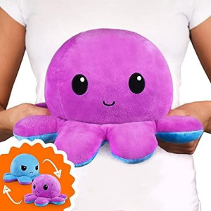 Teeturtle The Original Reversible Big Octopus Plushie Patented Design Purple + Blue Happy + Angry Show Your Mood Without Saying A Word