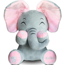 Aidiya Elephant Stuffed Animals Baby Gifts Peluches Ear Interactive Elephant Talking Singing Plush Toys For Girls Boys Gift Adjustable Volume 11.8" Set (Pink)