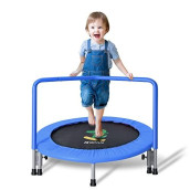Bcan 36'' Mini Folding Ages 2 To 5 Toddler Trampoline With Handle For Kids, Two Ways To Assemble The Handle, Indoor/Garden Toddlers Trampoline With Super Safe Padded Cover For Toddlers
