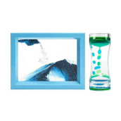 Anxus Liquid Motion Bubbler Timer And Moving Sand Art Picture 2 Pack, Art Activity Calm Relaxing Stress Relief Fidget Desk Decor(Blue)