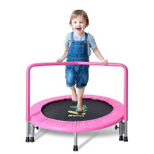 Bcan 36'' Mini Folding Ages 2 To 5 Toddler Trampoline With Handle For Kids, Two Ways To Assemble The Handle, Indoor/Garden Trampoline With Super Safe Padded Cover