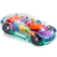 Artcreativity Light Up Transparent Car Toy For Kids, Bump And Go Toy Car With Colorful Moving Gears, Music, Led Effects, Fun Sensory Toy For Toddlers Best Gift For Kids With Autism