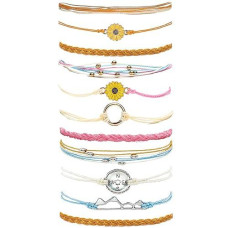 Long Tiantian Waterproof String Bracelets For Girls Summer Wave Bracelet Friendship Handmade Wave Bracelet (11Pcs Yellow Sunflower Bracelet)