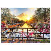 Sitimmger Puzzles For Adults Jigsaw 500 Piece Spring Flower Quiet River Sunrise Picturesque Amsterdam With Bicycles Landscape 500 Piece Puzzle Art For Family Fun Adult Kids Puzzle Games 14.5 X 20