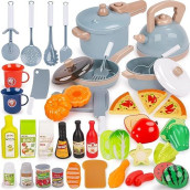 Shimirth Pretend Play Kitchen Accessories Playset, 38Pcs Kids Play Kitchen Toys With Play Pots And Pans, Utensils Cooking Toys, Cut Play Food Set, Canned Toy Food, Gift For Kids Toddlers Girls Boys