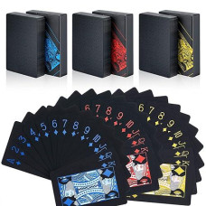 Zayvor 3 Decks Playing Cards Poker Cards Deck Of Cards Premium Black Poker Cards Waterproof Plastic Cards With Gift Box,Game Tools For Family Game Party- Cool Red Blue Yellow
