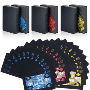 Zayvor 3 Decks Playing Cards Poker Cards Deck Of Cards Premium Black Poker Cards Waterproof Plastic Cards With Gift Box,Game Tools For Family Game Party- Cool Red Blue Yellow