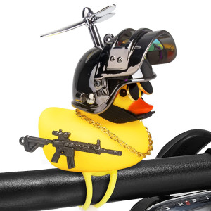 Wonuu Rubber Duck Car Ornaments, Squeeze Duck Dashboard Decorations Kids Bicycle Decor For Cycling Motorcycle & Bicycle Accessories Decorations (Brilliant Black-L&G)