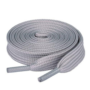 Olukssck [1 Pair Flat Shoe Laces For Sneakers, 2/5" Wide Athletic Shoelaces Light Grey 63 Inch(160Cm)