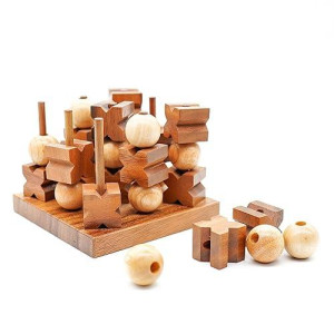 Bsiri 3D Wooden Tic Tac Toe - Rustic Coffee Table Decor, Unique Gifts For Special Occasions, Fun For All Ages In Strategic Game Night, Family Games, And More