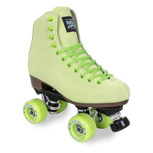 Sure-grip Boardwalk Unisex Outdoor Roller Skates Material of Leather, Rubber, Suede & Aluminum Trucks comfortable, Extra Long Laces - Suitable for Beginners (Key Lime, Mens 7 Womens 8)