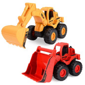 Beestech construction Toys, Friction Powered Excavator Toy and construction Loader Toy, Beach Sand Toys, construction Truck Vehicles, Sandbox Toys for 3, 4, 5 Years Old Boys Kids girls (2 Pack)