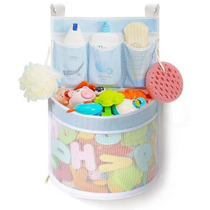 Ligereza Bath Toy Organizer, Rapid Drying, Multiple-Suspension Bath Toy Holder, Large Capacity Multi Use Bathtub Toy Storage Bag(1 Large,Blue)