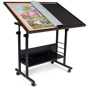 Becko Us Tilting Puzzle Table With Cover Mat, Jigsaw Puzzle Board With 5 Tilt Angle & Height Adjustment, Portable & Movable Tables With Storage For Adults, Easy To Move, For 1500 Piece Jigsaw Puzzles