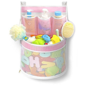 Ligereza Bath Toy Storage,Rapid Drying, Multiple-Suspension Bath Toy Holder, Large Capacity Multi Use Bathtub Toy Storage Bag(1 Large, Pink)