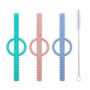 3 Pieces Teething Tubes Hollow Teether Toys With Safety Shield For Sensory Exploration And Teething Relief - Safe Chewing Tubes For Babies, Infants & Toddlers - Designed
