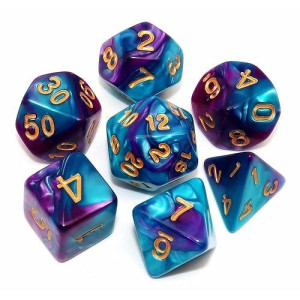 Dnd Dice Set Rpg Polyhedral Dice For Dungeon And Dragons D&D Rpg Role Playing Games 7-Die Set (Lake Blue Mix Purple)
