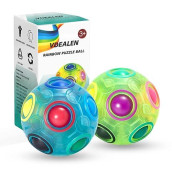 Vdealen Magic Rainbow Puzzle Ball, Speed Cube Ball Puzzle Game Fun Stress Reliever Magic Ball Brain Teaser Fidget Toys For Children Teens & Adults- 2 Pack (Green+Blue)