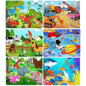 Puzzles For Kids Ages 4-8, 6 Pack Wooden Jigsaw Puzzles 60 Pieces Preschool Educational Learning Toys Set For Boys And Girls