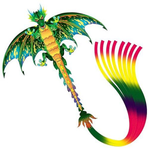 Eyijklzo Green Dragon Kite Beautiful And Easy Flyer Kite For Children And Adult With Long Colorful Tail String Line Accessories Easy To Soar High Outdoor Sports Game Activities Or Beach Trip