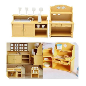 Acxico 2Pcs Plastic Kitchen Cabinet Miniature Furniture Room Item Set Mini Accessory