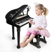 Love&Mini Piano Toy Keyboard Black 31 Keys For Age 2+ Year Old Girls Boys Birthday Gifts, Kids Keyboard Toy Instruments Black Piano With Microphone And Stool