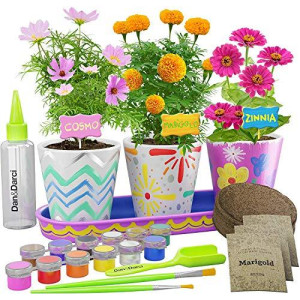 Paint & Plant Stoneware Flower Gardening Kit - Gifts For Girls & Boys Ages 4 -12 - Kids Arts & Crafts Project Science Birthday Gift, Stem Activity For Age 4, 5, 6, 7, 8, 9, 10, 11 & 12 Year Old Girl