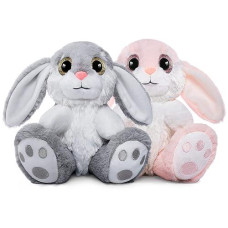 Nleio 2 Peices Bunny Stuffed Animals, 85 Inches Plush Bunny with Floppy Ears, Super Soft Rabbit Plush Toy, cute Stuffed Animalgift for Age 1 to 14 Years Old Baby girls Boys companion (Pink + gray)