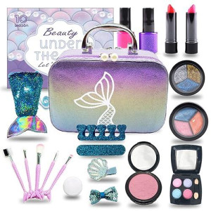 Girls Makeup Kit For Kids, Washable Mermaid Makeup, 20Pcs Play Makeup Set For Toddlers,Real & Non Toxic Make Up For Little Girl,Party Gifts For Halloween Christmas Birthday