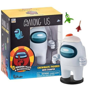 P.M.I. Among Us Crewmate Figure With Stamper | 4.5-Inch-Tall Among Us Toy + 3 Hidden Accessories| Among Us Party Favors And Playable Collectibles | Crewmate In The Egg Hat
