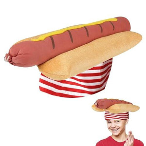 Artcreativity Funny Hot Dog Hat, 1 Pc, Fun Fast Food Hotdog Hat, Soft Plush Costume Accessory Hat, Pizza Party Supplies Decorations, One Size Fits Most, Crazy Silly Hat For Halloween