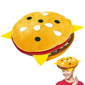 Artcreativity Funny Hamburger Hat, 1 Pc, Fun Fast Food Hamburger Hat, Soft Plush Costume Accessory Hat, Pizza Party Supplies Decorations, One Size Fits Most, Crazy Silly Hat For Halloween