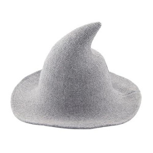Bestjybt Women Halloween Witch Hat Wool Knitted Cap For Party Masquerade Cosplay Costume Accessory Daily (Light Grey)