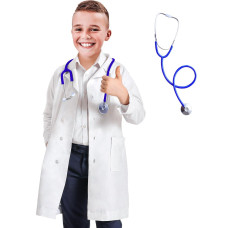 Bomly Lab Coat For Kids - White Doctor Coat With Stethoscope Toys - Kids Vet Coat, Doctor Dress Up Costume For Toddler Boys Girls (White Lab Coat, Kids-S (Height: 43-47Inch))