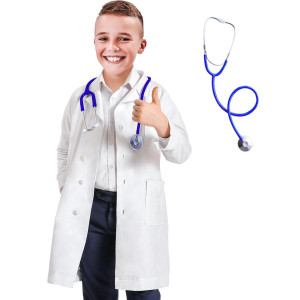 Bomly Lab Coat For Kids - White Doctor Coat With Stethoscope Toys - Kids Vet Coat, Doctor Dress Up Costume For Toddler Boys Girls (White Lab Coat, Kids-S (Height: 43-47Inch))