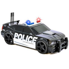 Number 1 In Service Friction Powered Police Car Toy Rescue Vehicle With Lights And Siren Sounds For Boys Toddlers And Kids, Pull Back 1:20 Diecast Vehicle Car