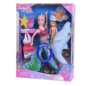 Bettina Mermaid Princess Doll Playset, Color Changing Mermaid Tail, Dress Up Doll 12 And Dress Doll 3 And Dolphin Color Reveal Mermaid Toys For Little Girls And Play Gift Set Aged 3+ (Blue Dolphin)