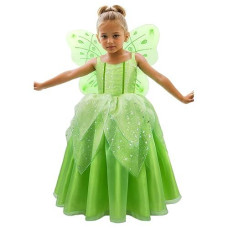 Cqdy Girls Tinkerbell Costume Dress Up Fancy Fairy Princess Halloween Party Dress With Butterfly Wings
