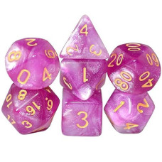 Smartdealspro 7-Die Glitter Polyhedral Dice Set With Pouches For Dnd Rpg Mtg Dungeon And Dragons Table Board Roll Playing Games D4 D8 D10 D12 D20 (Pink-White)