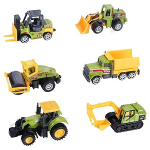 Andolo Mini Construction Trucks Toys, Small Construction Toys 6Pcs Diecast Construction Vehicles Tractor Toys Sand Vehicle Playset Forklift Roller Dump Truck Tractor Excavator Bulldozer
