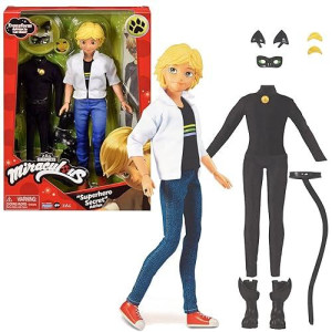 Bandai - Miraculous Ladybug - Superhero Secret Fashion Doll | Adrien Costume Change Cat Noir Toy With Accessories | Transforming Cat Noir Doll | From The Tales Of Ladybug & Cat Noir
