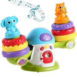 Educational Stacking Balance Toy With Music And Sounds, Sensory Educational Toy For Toddlers, Babies, Girls & Boys With Bright Colored Stacking Rings, Cute Animals And Popular Classical Songs