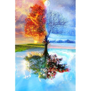 Adult Puzzle Classic Jigsaw Puzzle 1000 Pieces Wooden Puzzle Diy 4 Season Tree Modern Home Decor Intellectual Game Wall Art Unique Gift 75X50Cm