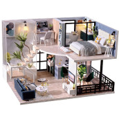 Fsolis Diy Dollhouse Miniature Kit With Furniture, 3D Wooden House With Dust Cover, Miniature House Kit Model Kit Desk Decoration Mini House Puzzle Dolls House Kit (L32)