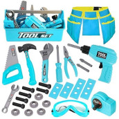 Loyo Kids Toys Tool Set - Pretend Play Construction Toy With Tool Box Kids Tool Belt Electronic Toy Drill Construction Accessories Gift For Toddlers Boys Ages 3 , 4, 5, 6, 7 Years Old (Blue)